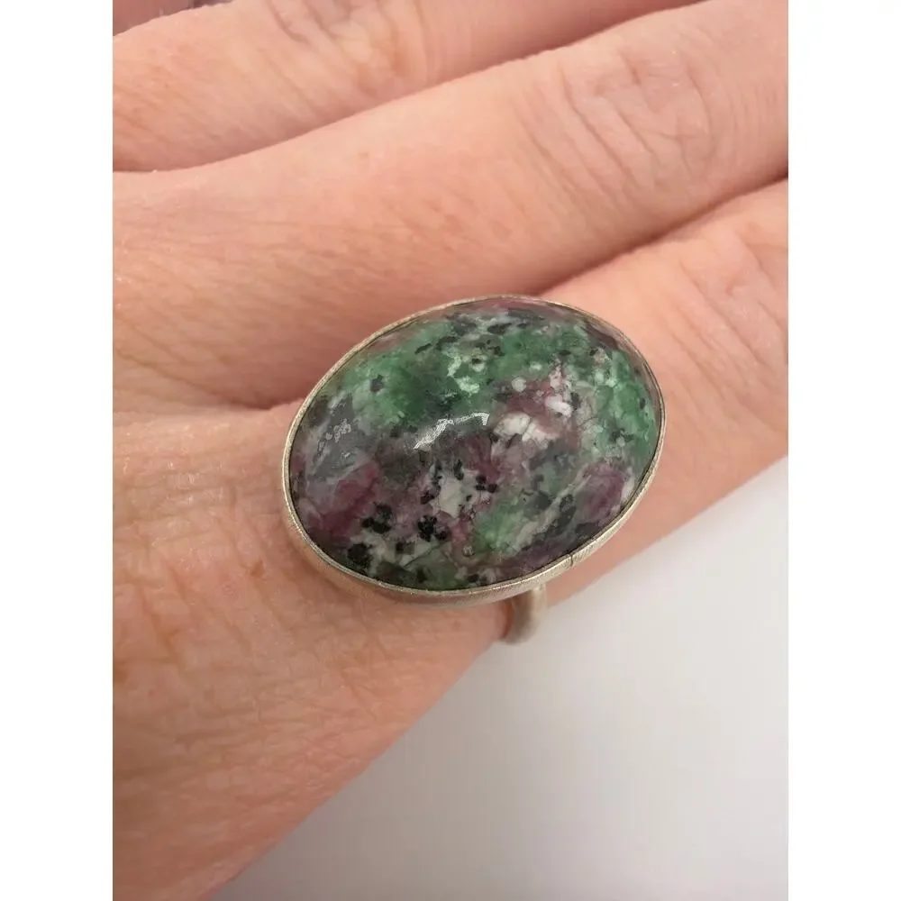 Sterling Silver Ruby Zoisite Anyolite Bezel Ring Size 7